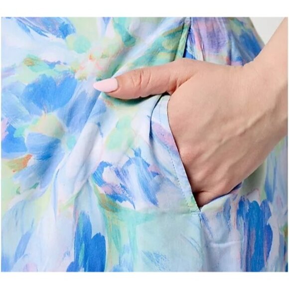 Side Stitch Short-Sleeve Button Front Midi Dress Aqua Bloom Womens Size Small - Picture 3 of 8